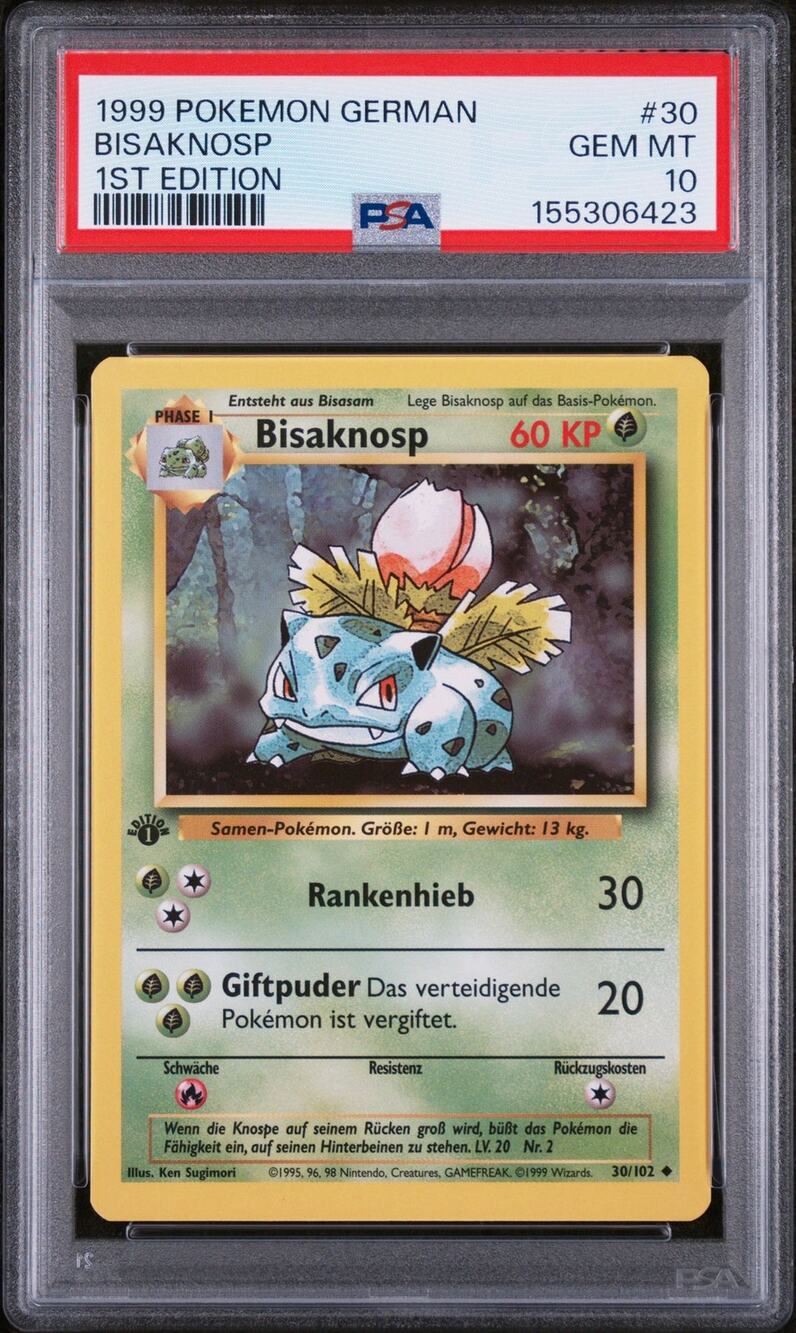 PSA 10 GEM MINT Ivysaur (Bisaknosp) 1st Edition 30/102 Pokémon 1999 German Base